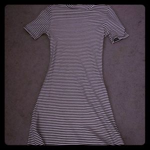 Black & white striped mini collared dress